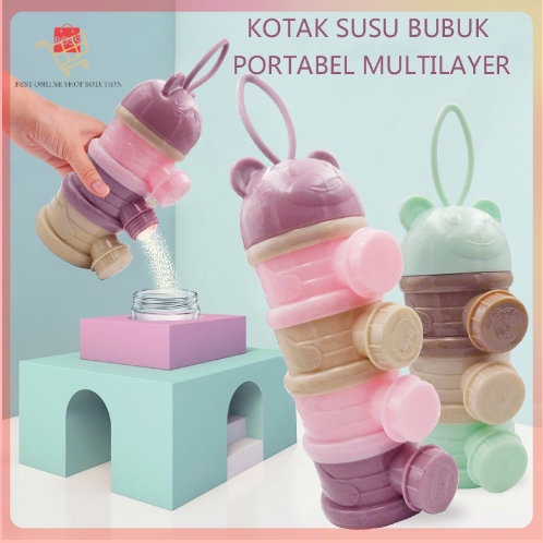 Kotak Sekat Takaran Susu Bubuk 3sekat Tempat Susu Bubuk Dispenser Kontainer 3 Susun Susu Bayi
