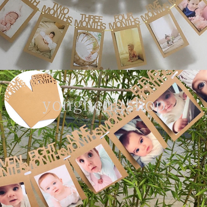 Baby's 1st Birthday Party Hiasan Dinding 12bulan Bingkai Foto Bunting Garland DIY Foto Banner Tarik Bendera Baby Shower Perlengkapan Dekorasi