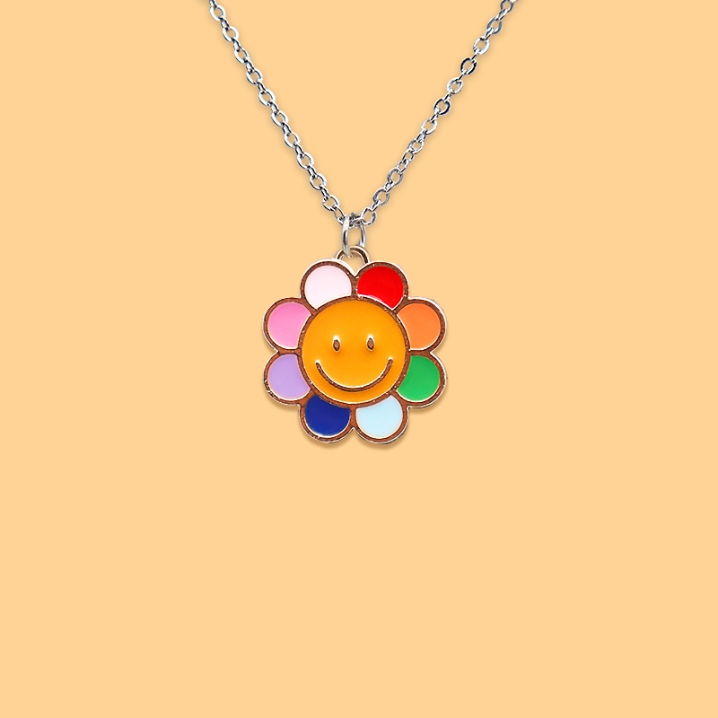 Kalung Stainless Steel Bunga Matahari Sunflower Pendant Anak Kartun Liontin Perlengkapan Siswa Hadiah Ulang Tahun Logam Aksesoris Fashion