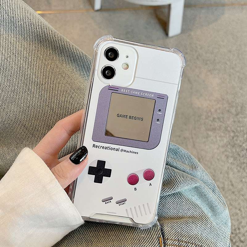 【Anti Fall Mirror】Pretty Silver Makeup Silicone Soft Case Iphone 6S 7 8 Plus X XR XS Max IPhone 11 12 13 14 Pro Max 14 Plus 7+ 8+ 12 13 mini for Women Girl Retro game console