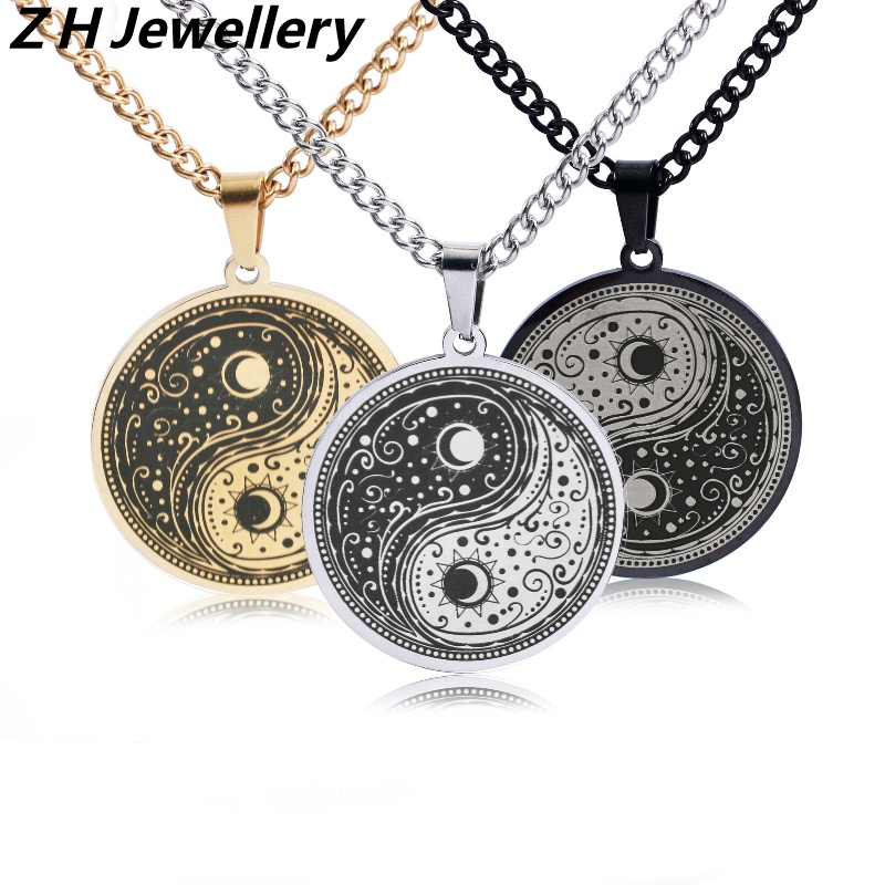 Z H Perhiasan Anti Karat Kreatif Yin Yang Tai Chi Liontin Untuk Pria Dan Wanita Fashion Baja Titanium Kalung Retro Hip Hop Rock Punk Aksesoris Pesta