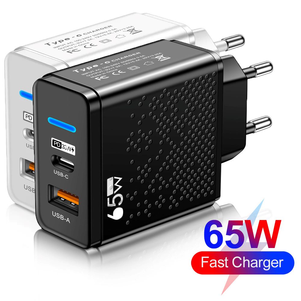 65w US Plug &amp; UK Plug &amp; EU Plug Charger Dinding Portable Rumah Kantor Travel USB Plug Adapter USB Charger Ponsel Tipe C Pengisian Cepat Telepon Power Adpater