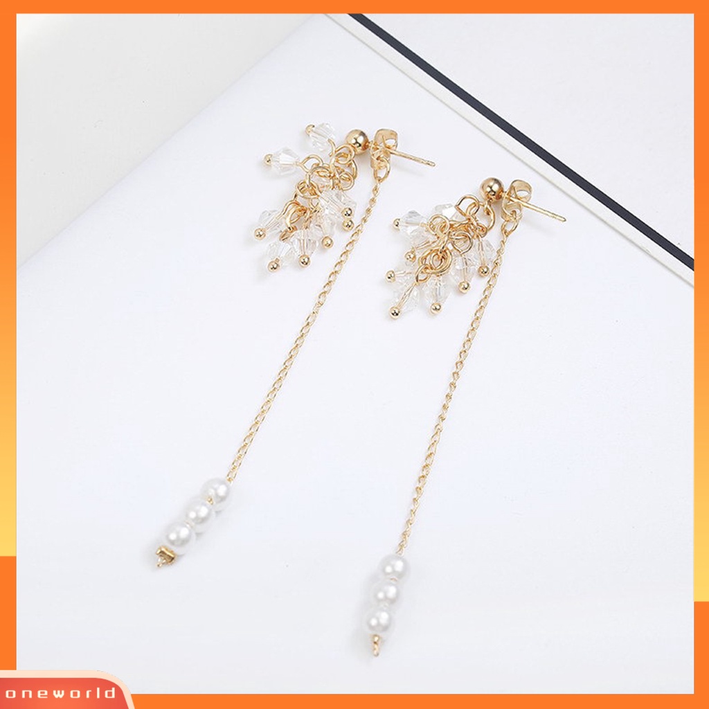 [EONE] 1pasang Menjuntai Anting Kristal Imitasi Rumbai Panjang Simulasi Mutiara Kepribadian Stainless Telinga Dekorasi Hadiah Ulang Tahun Pesta Prom Gantung Anting Perhiasan Pernikahan