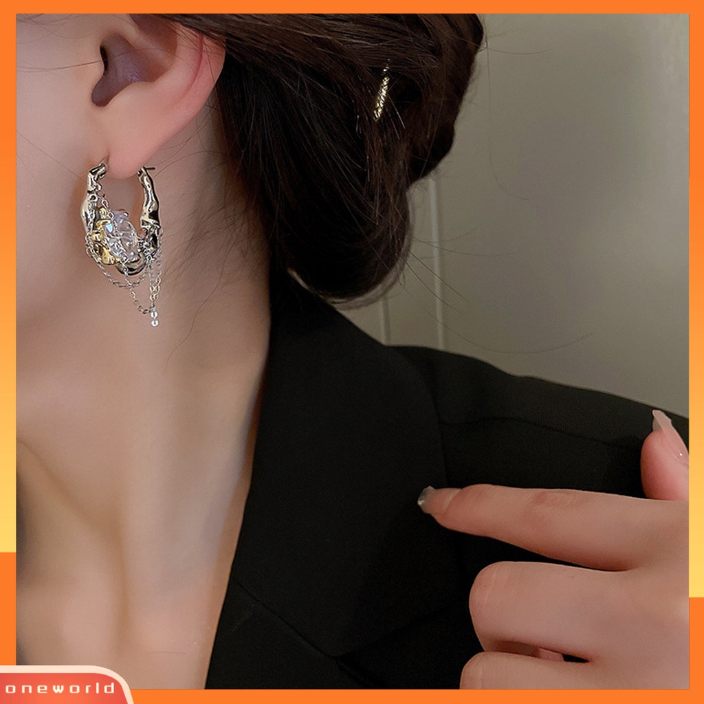 [EONE] 1pasang Wanita Anting Bersinar Berlian Imitasi Rantai Pesona Wanita Fashion Hoop Earrings Perhiasan Gadis Hadiah