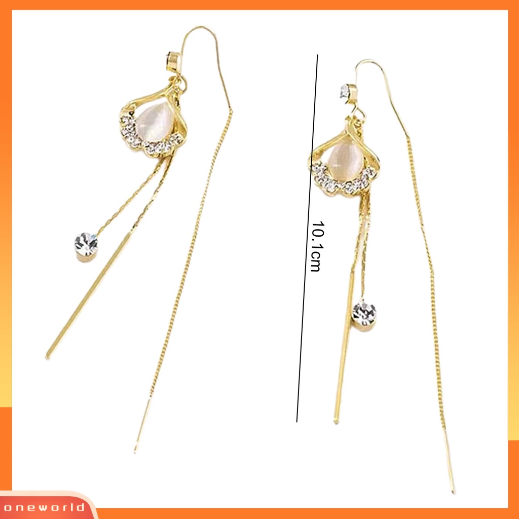 [EONE] 1pasang Anting Rumbai Rumbai Bentuk Daun Berlian Imitasi Hias Bersinar Lurus Gantung Dekorasi Hypoallergenic Liontin Geometris Tindik Drop Earrings Perhiasan Aksesoris