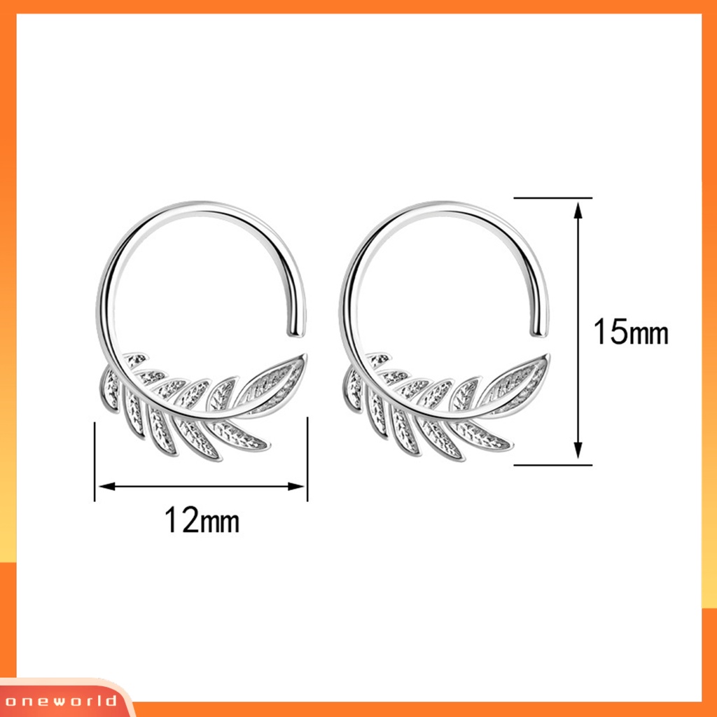 [EONE] 1pasang Anting Hoop Elegan Dainty Temperamen Pembukaan Dipoles Nonallergic Daun Zaitun Wanita Anting Perhiasan Fashion