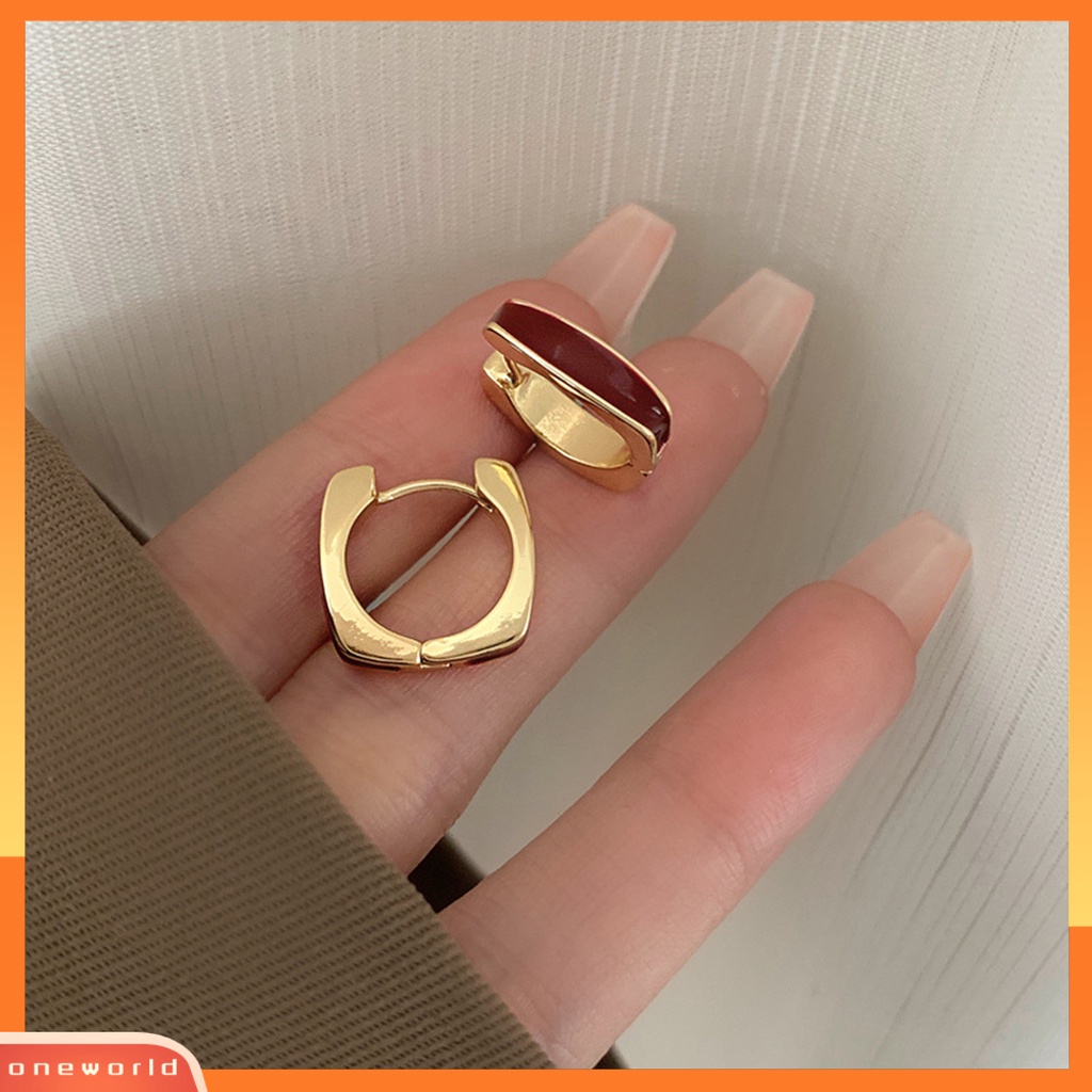 [EONE] 1pasang Wanita Anting Glasir Dipoles Tinggi Gloss Geometris Electroplating Menghias Nyaman Mewah Wanita Gadis Hoop Earrings Perhiasan Pesta