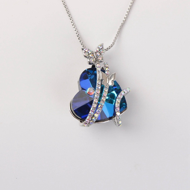 Fashion Mewah &quot;Ibu&quot; Liontin Kalung Biru Hati Kristal Perhiasan Wanita Anniversary Ulang Tahun Natal Hari Ibu Hadiah