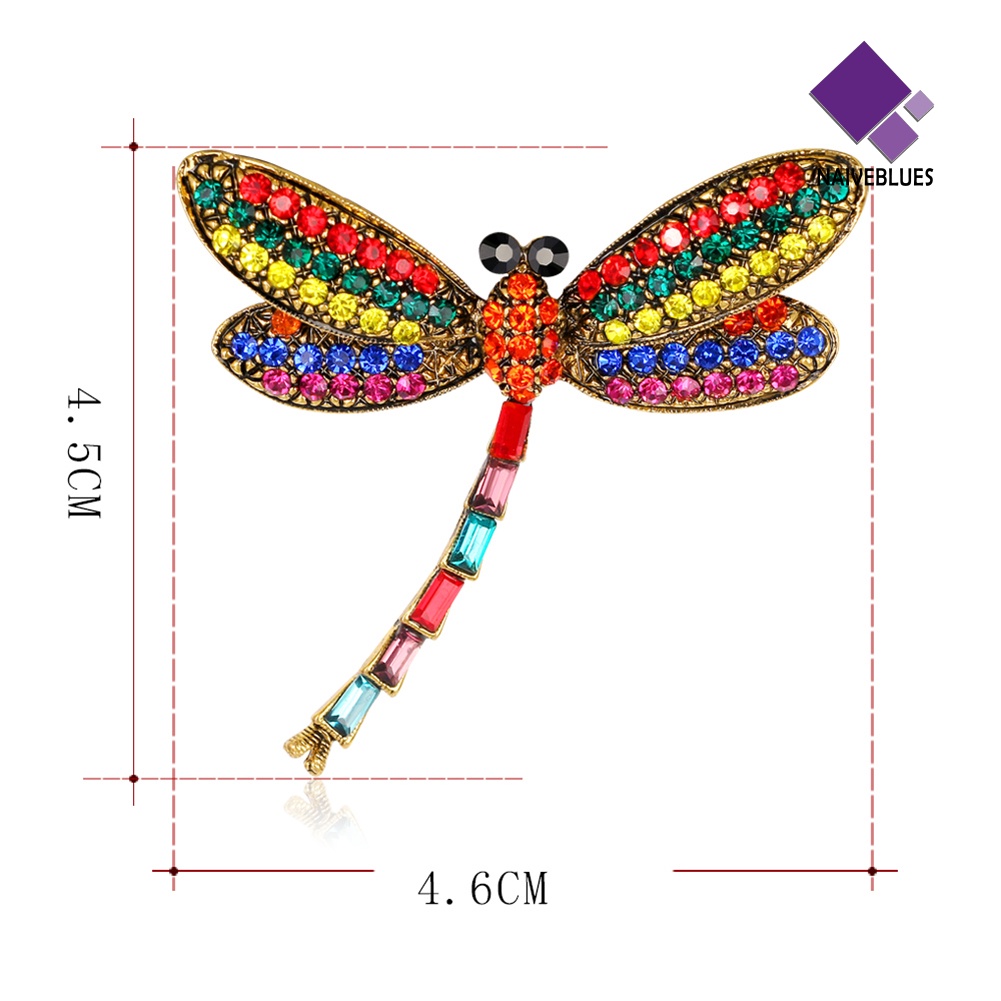 &lt; Naiveblues &gt; Wanita Vintage Multicolor Berlian Imitasi Capung Serangga Syal Bros Pin