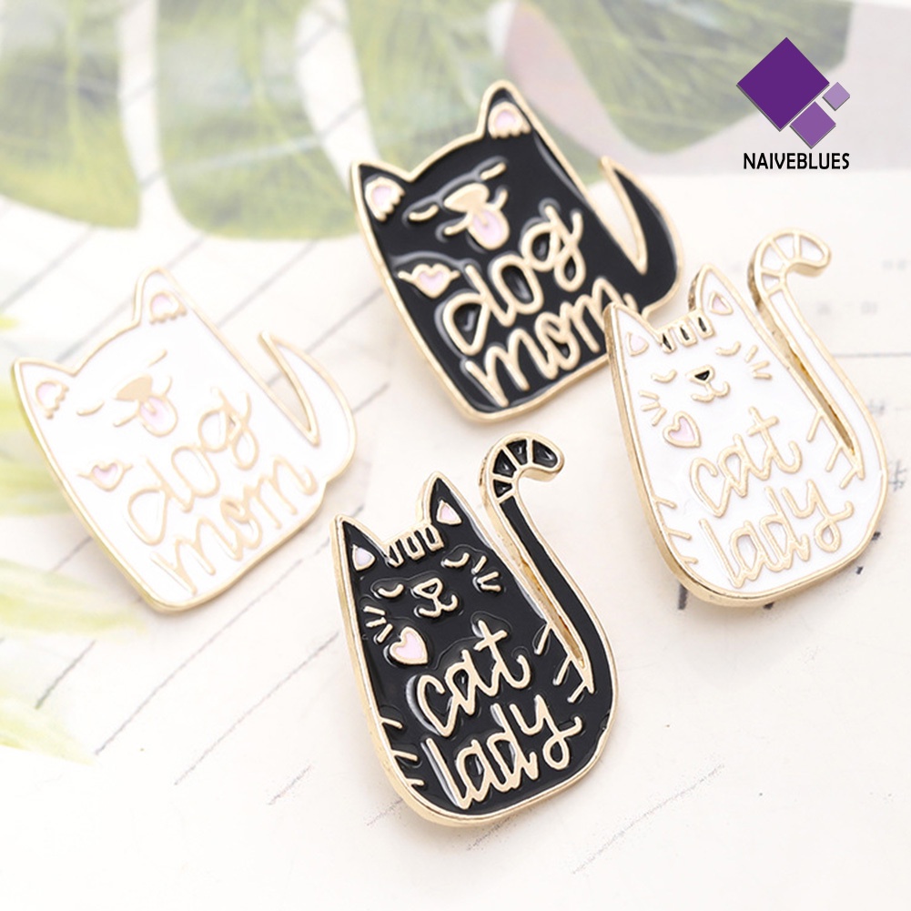&lt; Naiveblues &gt; Fashion Wanita Huruf Inggris Anjing Ibu Kucing Lencana Bros Pin Perhiasan