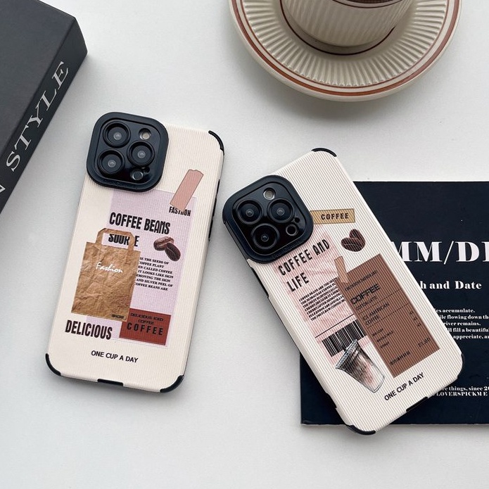 Unique Coffee Beans Leather Soft Case iP iPhone 7 8 Plus SE 2020 X XR XS Max 11 12 13 14 Pro Max 14 Plus Women's Fashion European style Ins