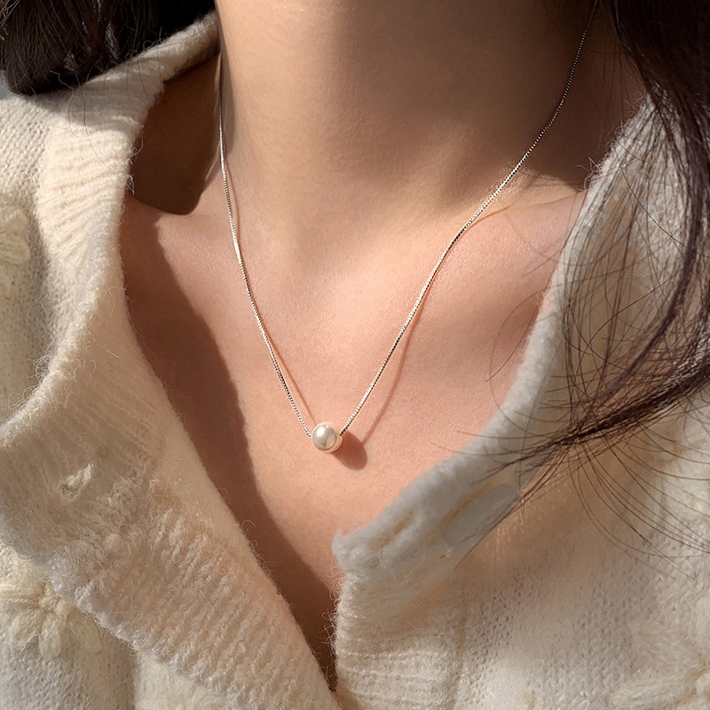Shell Pearl Necklace Female925 Perak Kalung Mutiara Desain Sederhana Rantai Klavikula Hadiah Rantai Leher