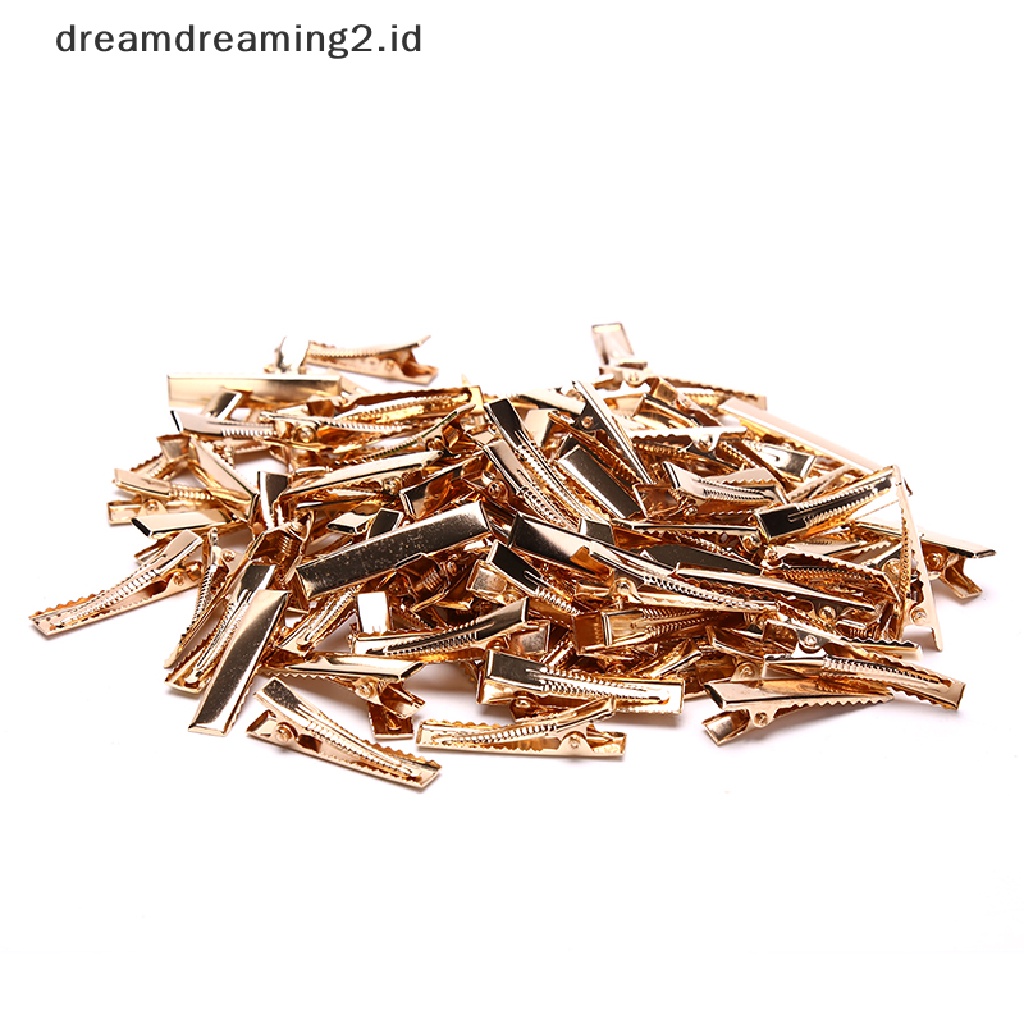 (dream) 100pcs KC Gold Metal Alligator Hair Clips Pins Flat Top Dengan Gigi Untuk Hairp DIY//