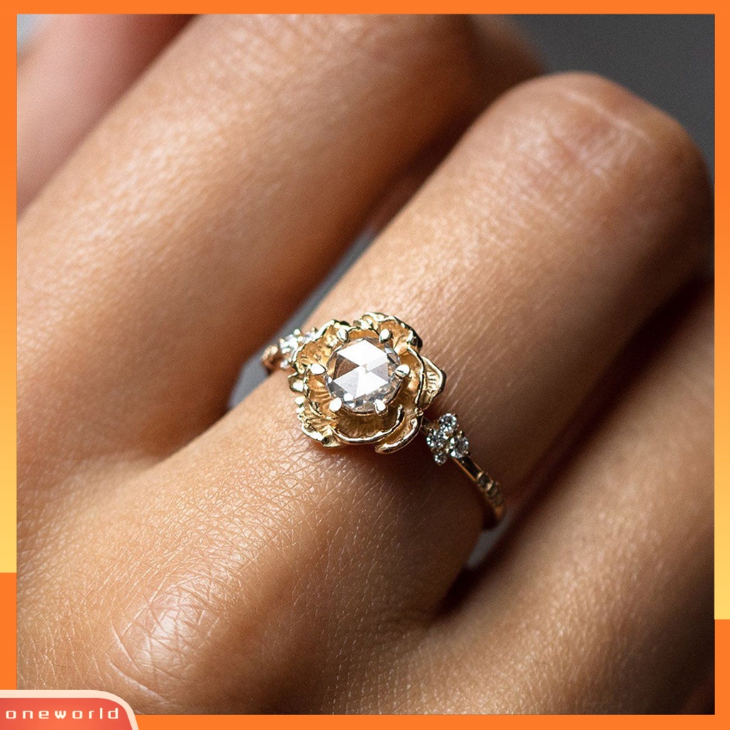 [EONE] Wanita Cincin Tiga Dimensi Bunga Cubic Zirconia Perhiasan Floral Ins Style Finger Ring Untuk Pesta Pernikahan Perjamuan