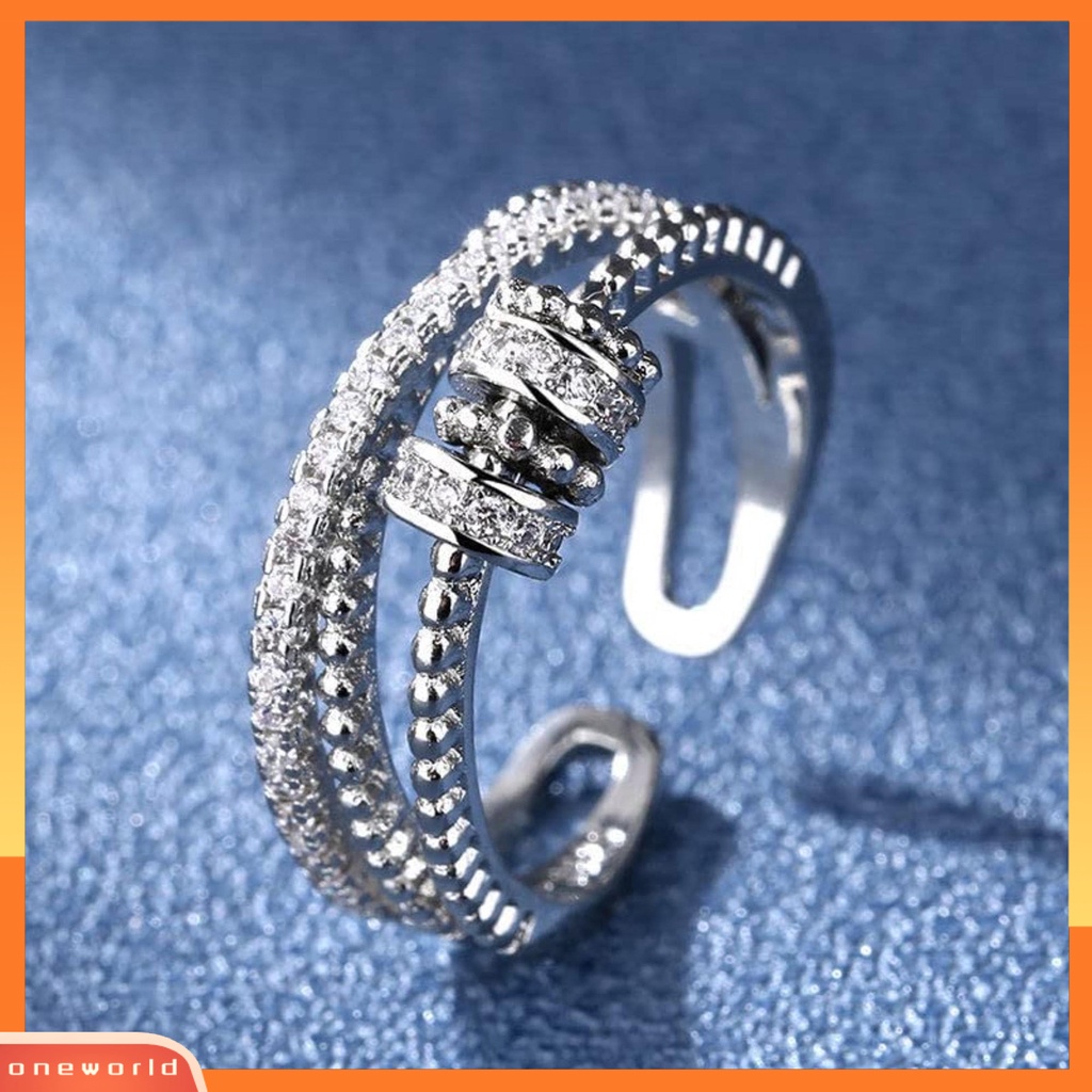 [EONE] Wanita Cincin Pembukaan Dapat Disesuaikan Berputar Bebas Geometris Elegan All-match Penghilang Stres Dengan Manik-Manik Berlian Imitasi Mengkilap Hias Spinner Cincin Fidget Perhiasan Untuk Perjamuan