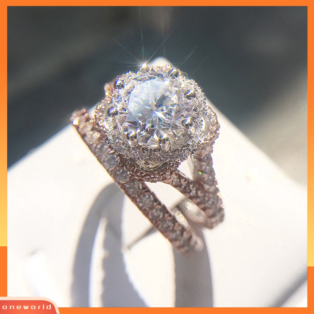 [EONE] 2 Pcs Temperamen Indah Kilau Terang Electroplating Engagement Rings Berlian Imitasi Mengkilap Wanita Jari Cincin Perhiasan Aksesoris