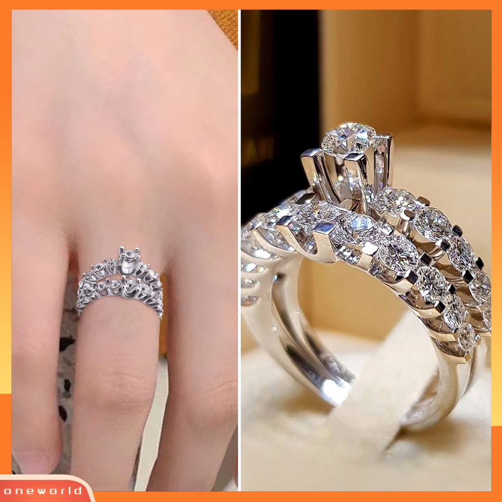 [EONE] 2pcs Wanita Cincin Shiny Faux Permata Berkilau Geometris Electroplating Dekorasi Hadiah Berbentuk Hati Pernikahan Pertunangan Rings Perhiasan Untuk Pesta