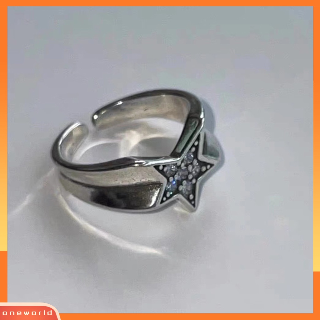 [EONE] Wanita Cincin Vintage Berlian Imitasi Mengkilap Desain Pembukaan Yang Dapat Disesuaikan Berkilau Hias Hadiah Wanita Tidak Teratur Pentagram Jari Cincin Perhiasan Untuk Kekasih