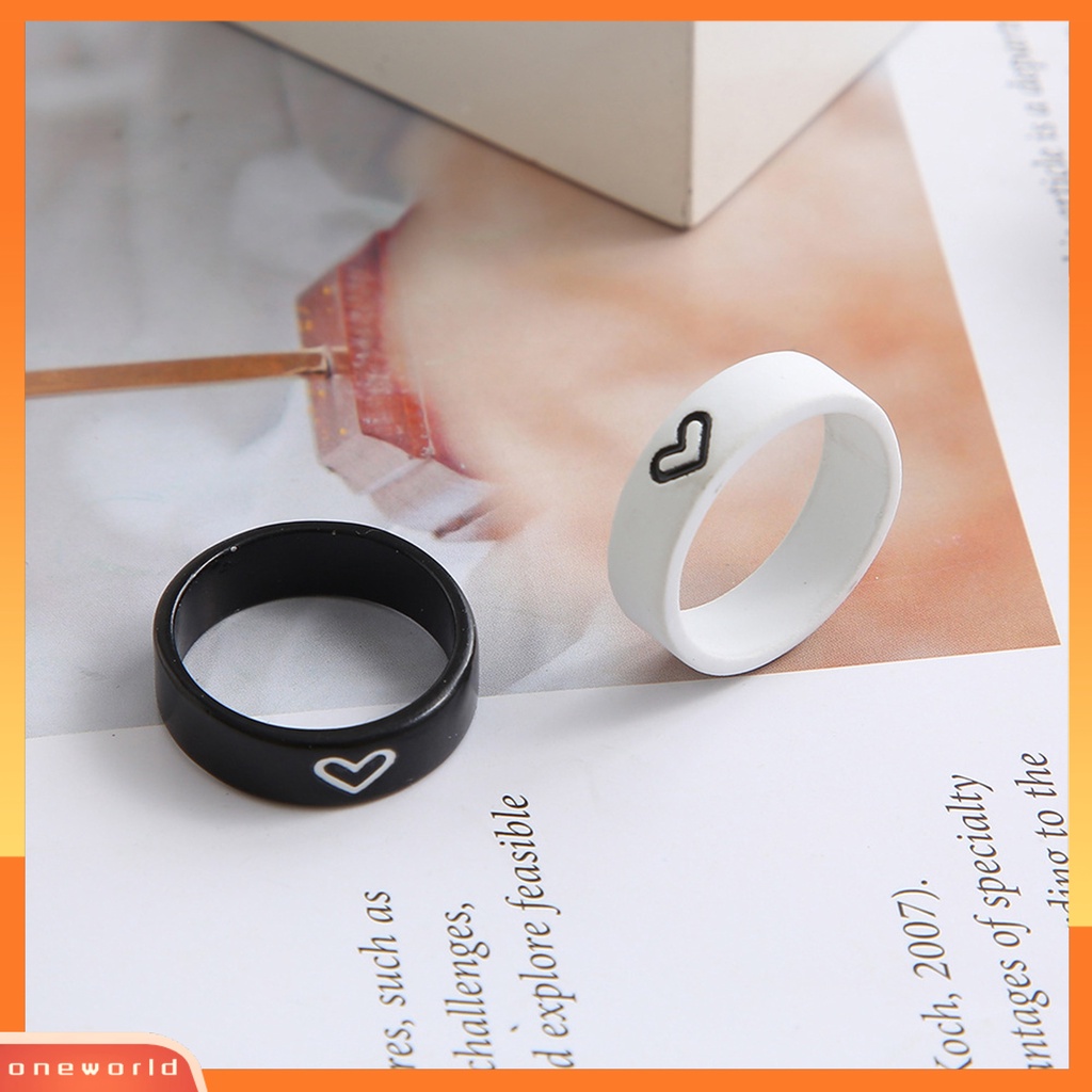[EONE] 1pasang Cincin Pasangan Warna Kontras Temperamen Hadiah Valentine Teman Baik Lucu Berbentuk Hati Jari Cincin Untuk Anniversary