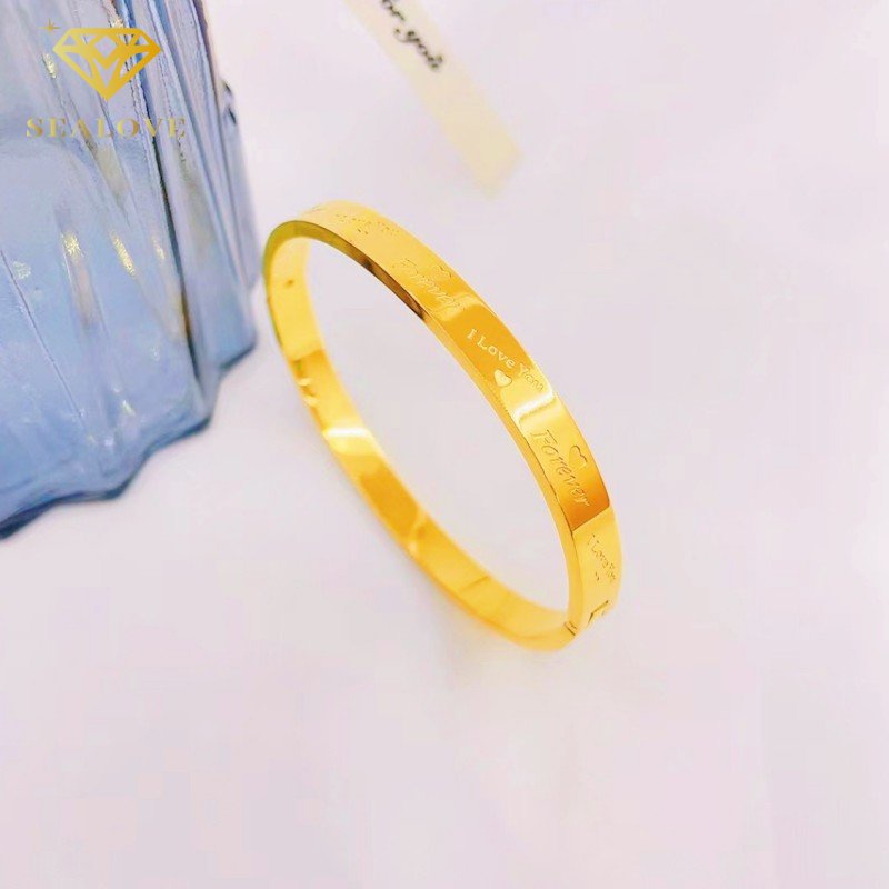 Gelang titanium Wanita Anti Karat Huruf Love Forever Cantik Bangle Emas 18K Aksesoris Mewah Korean Style COD