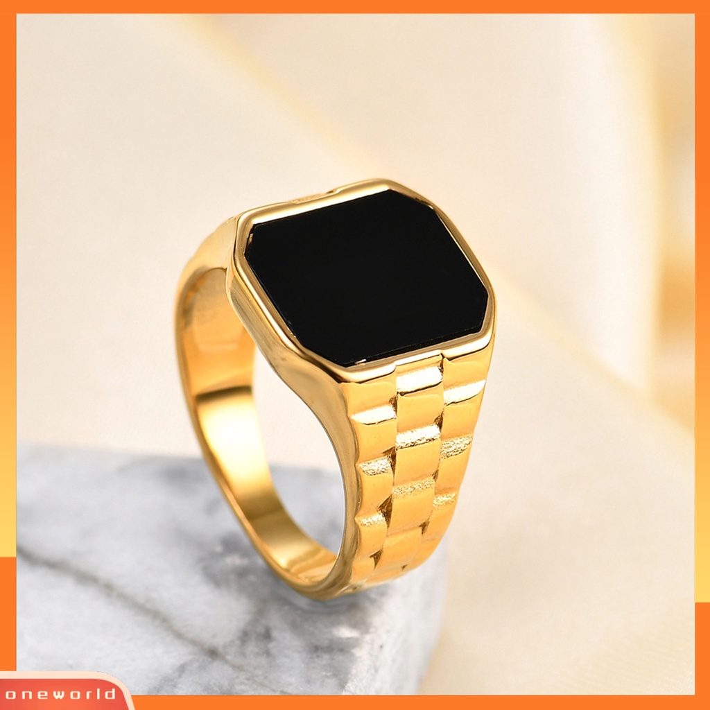 [EONE] Wanita Cincin Gaya Sederhana Warna Vibrant Tahan Karat Luntur Mengkilap Hias Baja Titanium Vintage Mewah Square Lady Ring Perhiasan Fashion Untuk Wanita