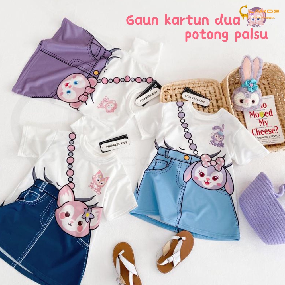 Lakoe Gaun anak perempuan 1-9Tahun Dress baju anak  rok kasual /rok denim dua potong palsu anak