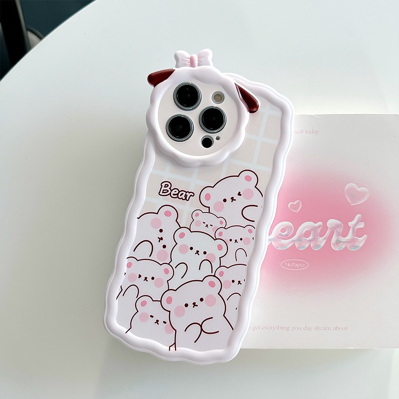 【Lamb Style】Stacked Little Bear Soft TPU Case HP iP iPhone 11 12 13 14 Pro Max 7 8 + Plus SE 2020 X XS XR Max Girl Woman FTD Casing Apple