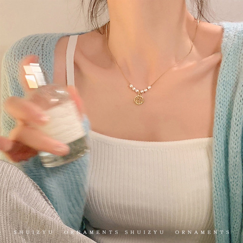 Korea Penginderaan Canggih Klavikula Mode Ganda-Lapisan Mutiara Kupu-Kupu Liontin Kalung