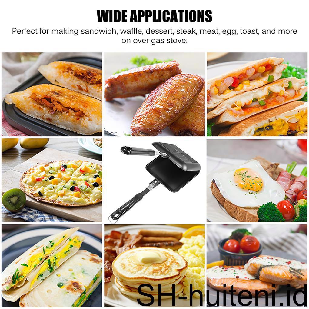 Dua Sisi Non Stick Frying Pan Breakfast Foldable Heating Sandwich Maker Panci Non Asap Perlengkapan Dapur Waffle Pancake