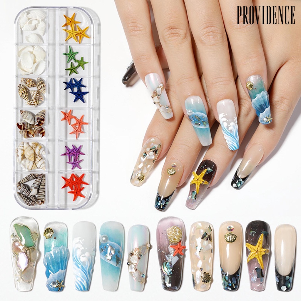 Providence 1kotak Hiasan Kuku Gaya Laut Bentuk Kreatif Jumlah Melimpah Banyak Gaya Aplikasi Lebar Hias Plastik 3D Alami Bintang Laut Kerang Perlengkapan Kuku