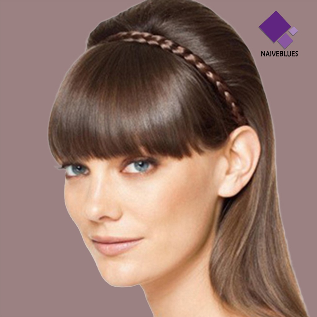 &lt; Naiveblues &gt;1/1.5/1.8cm Wanita Rambut Hoop Sintetis Wig Dikepang Hiasan Kepala Bando