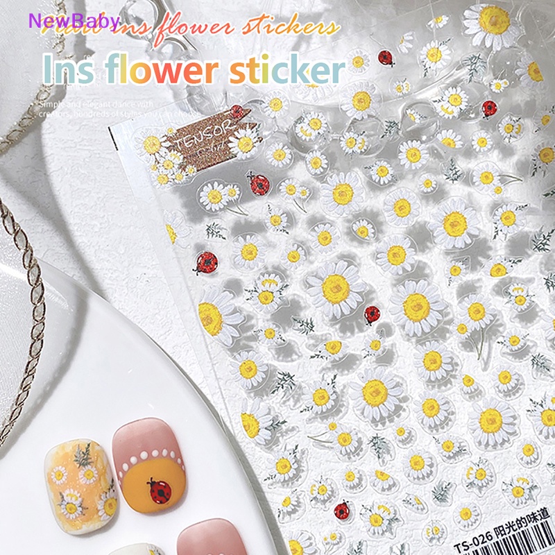 Newbaby 1lembar Stiker Nail Art Transfers Spring Sunflowers Floral Fern Decals ID