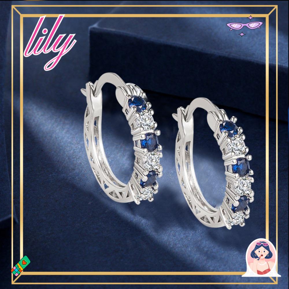 Lily 3pasang Anting Perhiasan Hadiah Perempuan Menawan Kristal Biru