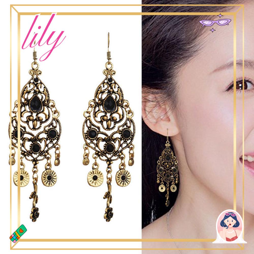 Lily Earrings Ladies Perhiasan India Bunga Panjang Menjuntai Anting Vintage Alloy