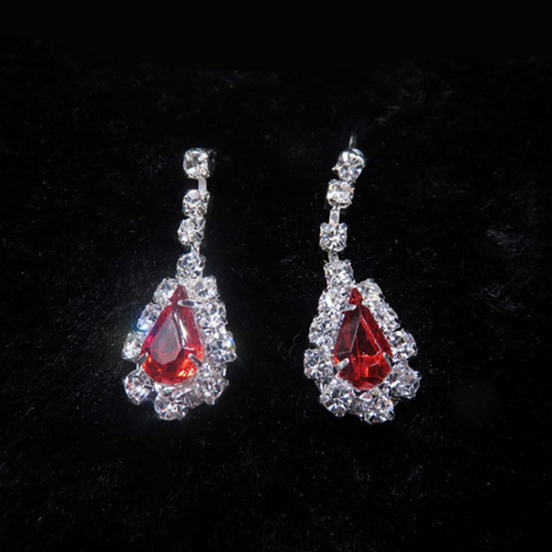 Set Aksesoris Pernikahan Pengantin Fashion Korea Cantik Kalung Droplet Merah