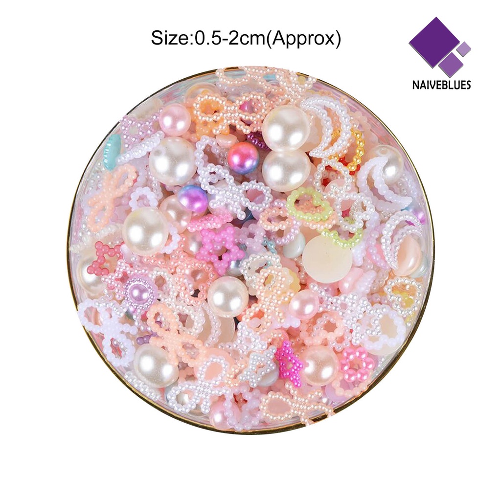 [naiveblues] 50g Mutiara Dekorasi Busur/Cinta Hati/Bintang Mutiara Imitasi DIY Nail Art Charms Case Decoration