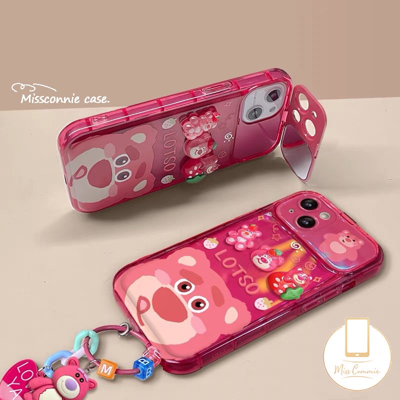 Kartun Strawberry Bear Cute Manyo Case Untuk Y11 Y12 Y20 Y12i Y17 Y20s Y12S Y20i Y15 Y20s G Y12A Y91C Y1S Y20G Y30G Y11s Y20A 3D Mainan Kreatif Flip Make Up Cermin Shockproof Case