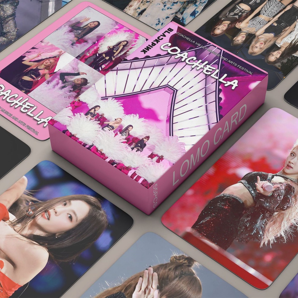 55pcs/box Hitam-PINK 2023 Coachella Photocard JENNIE JISOO ROSE LISA Kartu Lomo Blackpink Kpop Postcards Blackpink