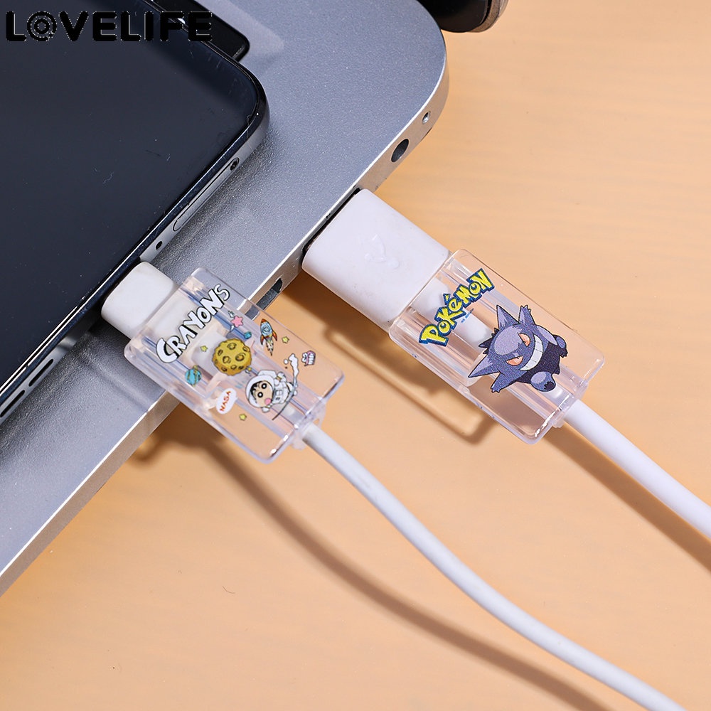 [Unggulan] Case Pelindung Kabel Listrik Anti Putus Kreatif Klip Penahan Kabel Ponsel Pelindung Kabel USB Kartun Biter Kabel TPU Transparan Kompatibel Dengan Kabel iPhone