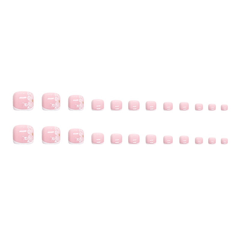 Bunga Putih Pink Gaya Perancis Kuku Palsu Kaki Kuku Palsu F066