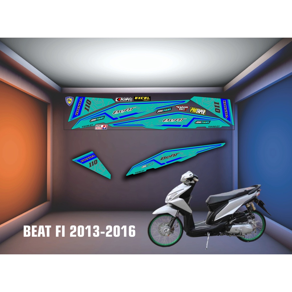 JUAL STICKER VARIASI STICKER SET STRIPING LIST MOTOR HONDA BEAT FI WARNA TOSCA LIS BIRU 0.3 VARIASI 