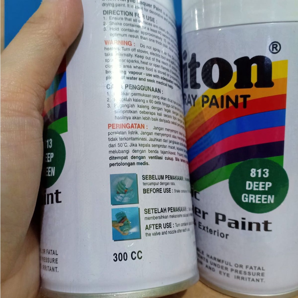 SOLID COLOURS DITON Spray Paint Acrylic Lacquer Paint Pilox Pilok Cat Semprot - 813 DEEP GREEN / HIJAU GELAP / HIJAU TUA (300cc / 300ml)