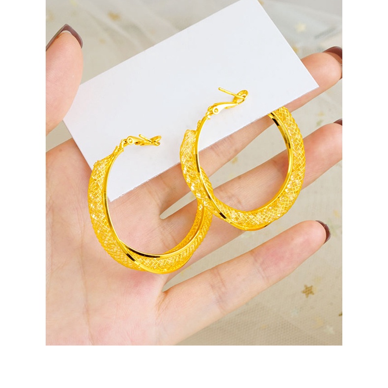 Goldkingdomdom Aksesoris Perhiasan Fashion Ready Stock Anting Vintage Earrings French Tekstur Timbul Perempuan