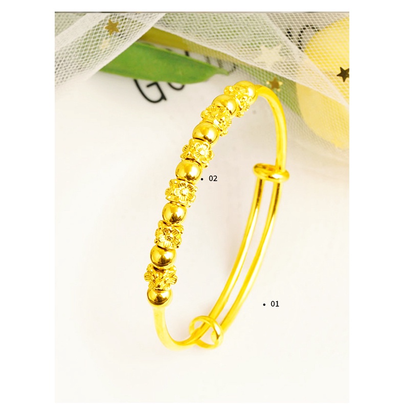 Goldkingdom Aksesoris Perhiasan Fashion Ready Stock Gelang Manik-string Lapis Emas Gelang Geser Yang Dapat Disesuaikan Untuk Wanita