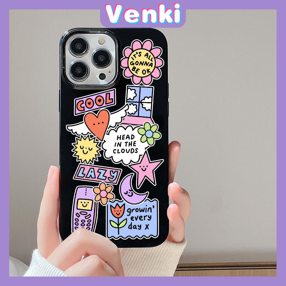 VENKI - For iPhone 11 iPhone Case Black Glossy TPU Soft Case Shockproof Protection Camera Cute Cartoon Compatible with iPhone 14 13 Pro max 12 Pro Max 11 xr xs max 7Plus 8Plus