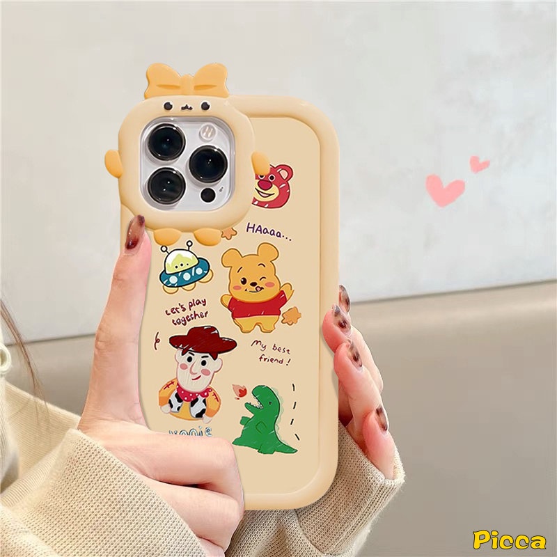 IPHONE Casing Ponsel Lensa Monster Kecil Ikatan Simpul 3D Lucu Kompatibel Untuk Iphone11Xr 7Plus 6s 6 8 7 Plus14 12 13 11 Pro Max XS Max X SE 2020 Cute Toy Story Winnie The Pooh Soft Back Cover