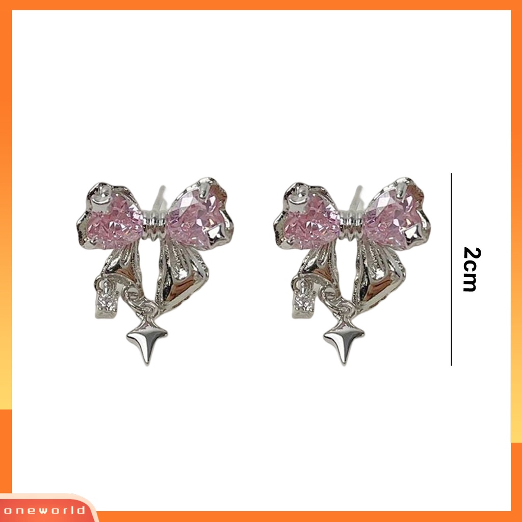 [EONE] 1pasang Drop Earrings Temperamen Geometris Cubic Zirconia Eye-catching Tahan Aus Dekorasi High-end Sparkling Bows Pendant Earrings Perhiasan Aksesori