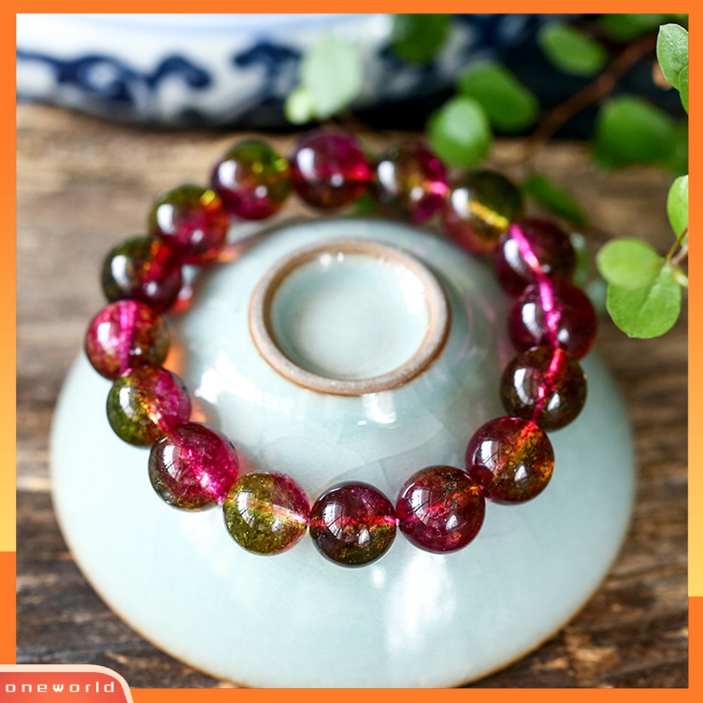 [EONE] Wanita Gelang Faux Watermelon Tourmaline Beads Jewelry Vintage Gelang Elastisitas Yang Bagus Untuk Pesta