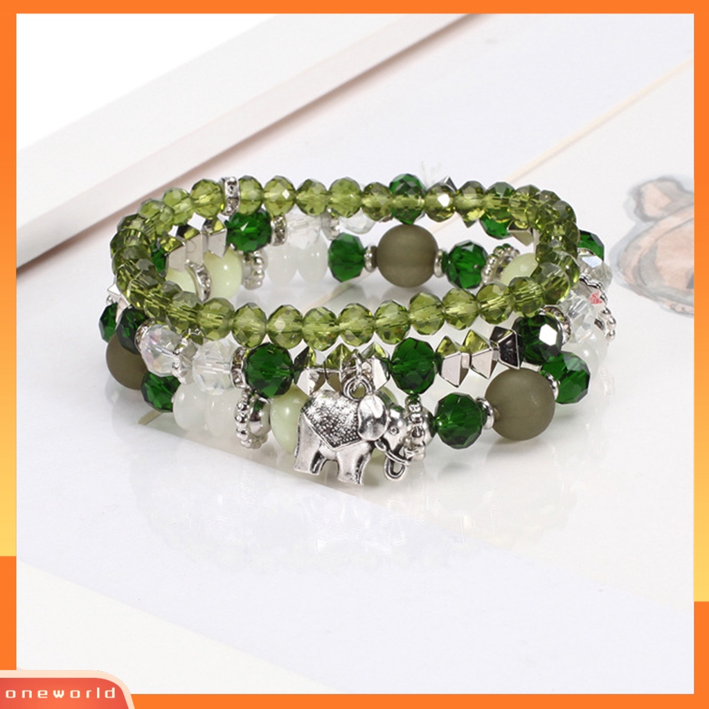 [EONE] 3 Pcs/Set Gajah Menjuntai Tali Elastis Perempuan Gelang Multilayer Wanita Bohemia Manik-Manik Kristal Imitasi Gelang Perhiasan Aksesori