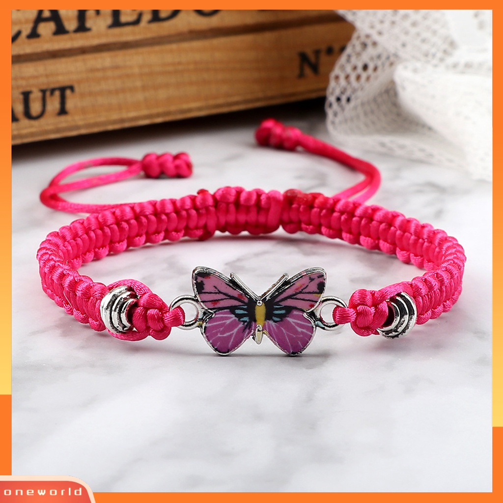 [EONE] Gelang Pasangan Adjustable Tali Dikepang Nilon Hadiah Valentine Unisex Tenun Tangan Kupu-Kupu Kekasih Gelang Aksesoris Fashion